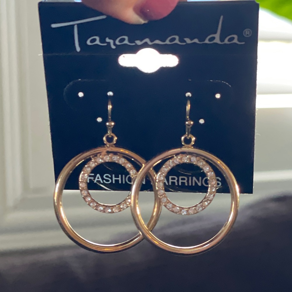 Gold and Sparkly Dangle Hoop Earrings — Taramanda - Picture 11 of 11